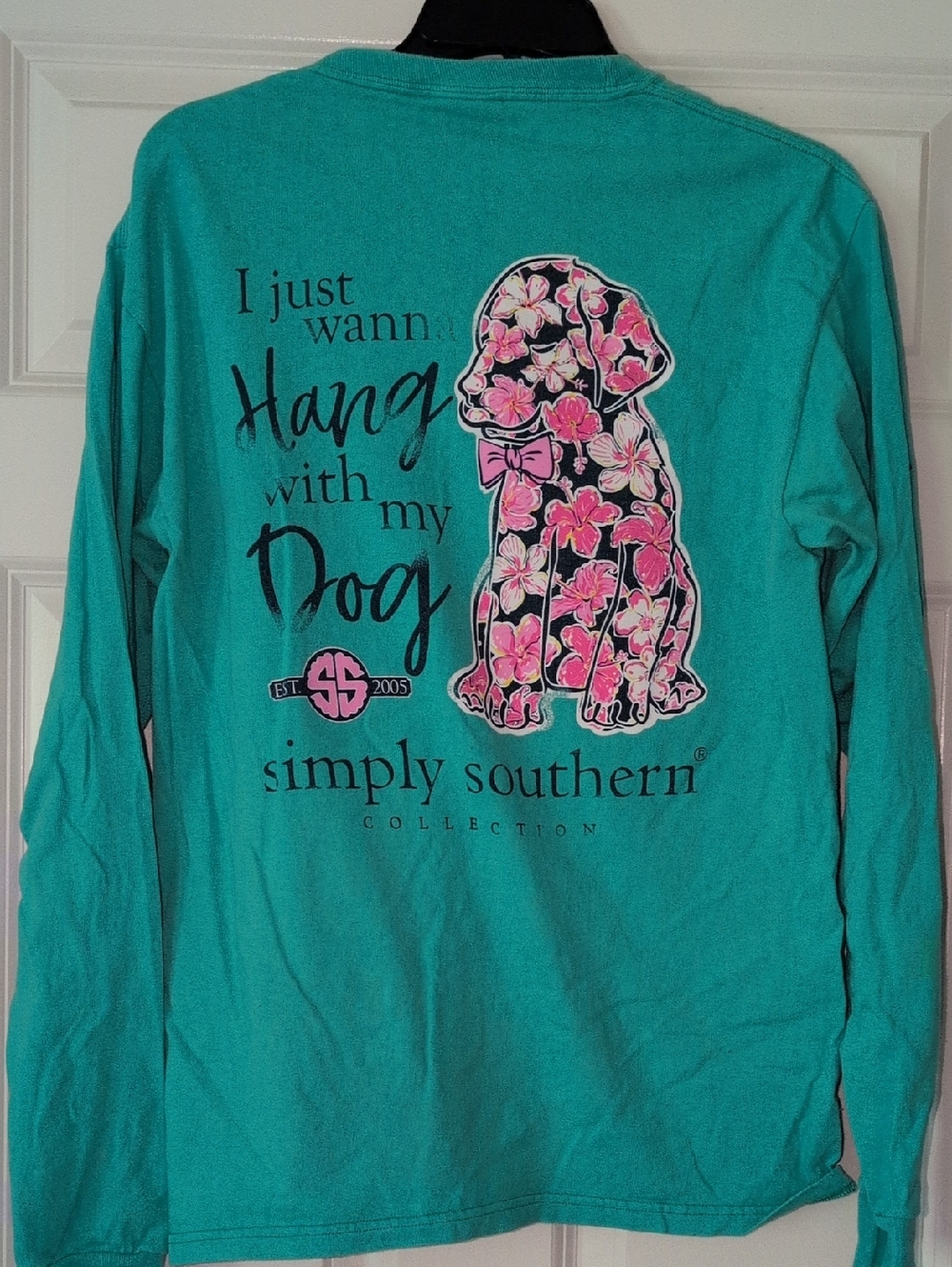 Simply Southern Teal Long Sleeve with Floral Dog Graphic